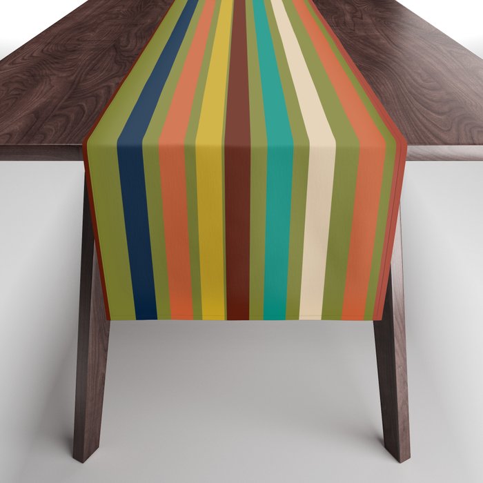 Joseph Stripes - Mid Century Modern Pattern in Mid Mod Mustard, Teal, Navy, Orange, Maroon, Beige, and Olive Table Runner Gallery Image 1