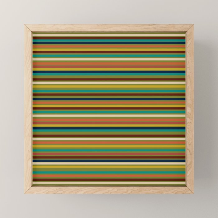 Joseph Stripes - Mid Century Modern Pattern in Mid Mod Mustard, Teal, Navy, Orange, Maroon, Beige, and Olive Mini Art Print Gallery Image 1