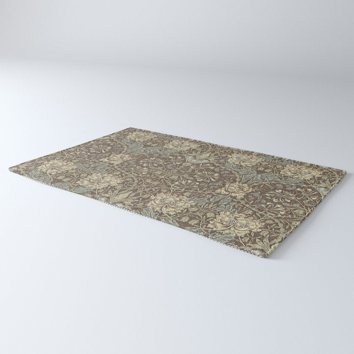 William Morris Vintage Honeysuckle & Tulip Brown Bullrush Slate Floral Rug Gallery Image 3