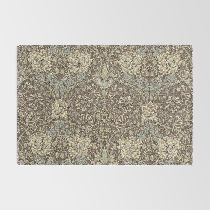 William Morris Vintage Honeysuckle & Tulip Brown Bullrush Slate Floral Rug Gallery Image 2
