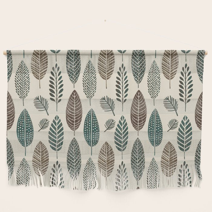 Rustic Autumn Vibe Textured Leaf Pattern Beige Green Wall Hanging Gallery Image 1