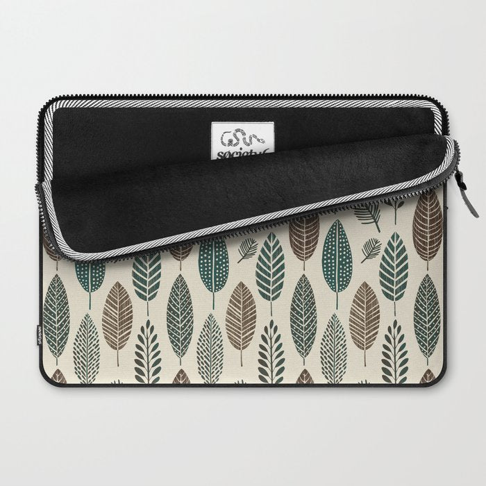 Rustic Autumn Vibe Textured Leaf Pattern Beige Green Laptop Sleeve Gallery Image 2