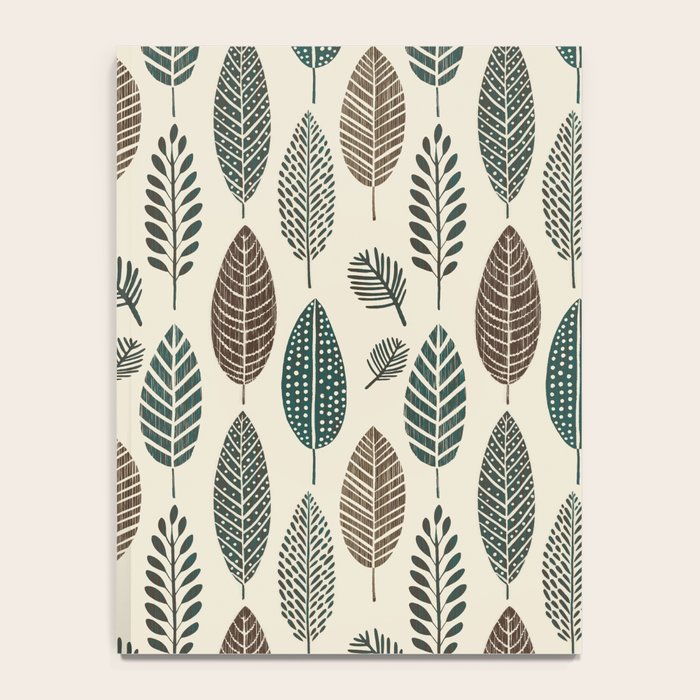 Rustic Autumn Vibe Textured Leaf Pattern Beige Green Notebook Gallery Image 4