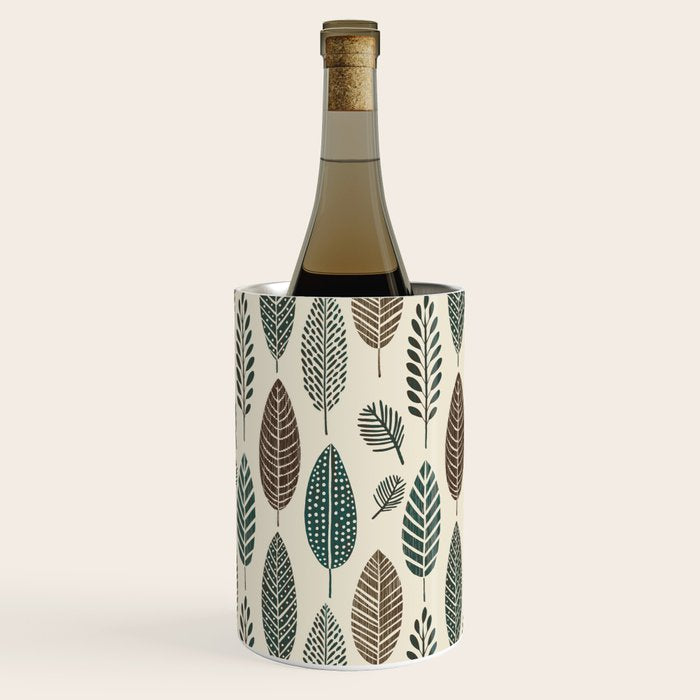 Rustic Autumn Vibe Textured Leaf Pattern Beige Green Wine Chiller Gallery Image 3