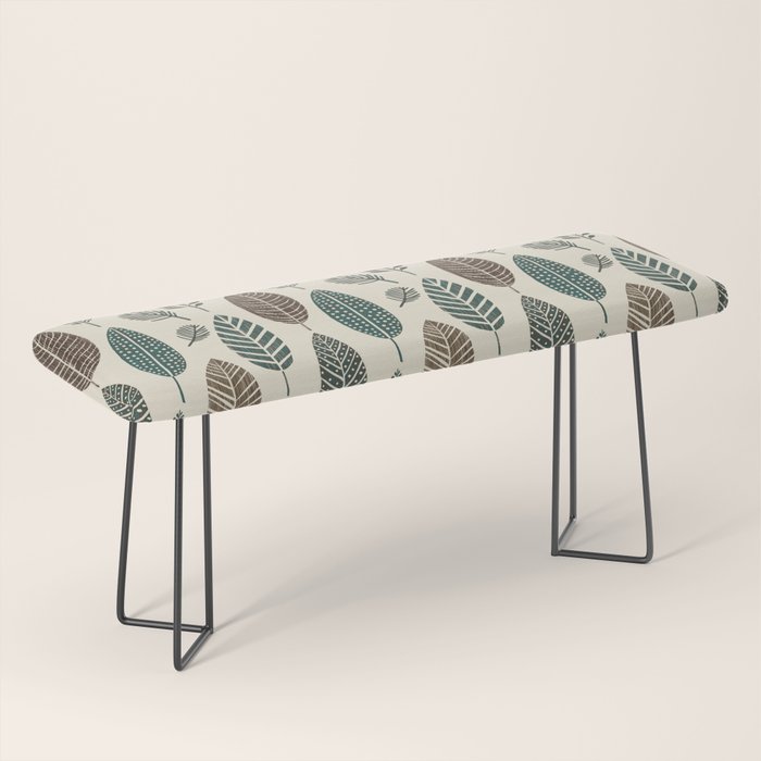 Rustic Autumn Vibe Textured Leaf Pattern Beige Green Bench Gallery Image 1