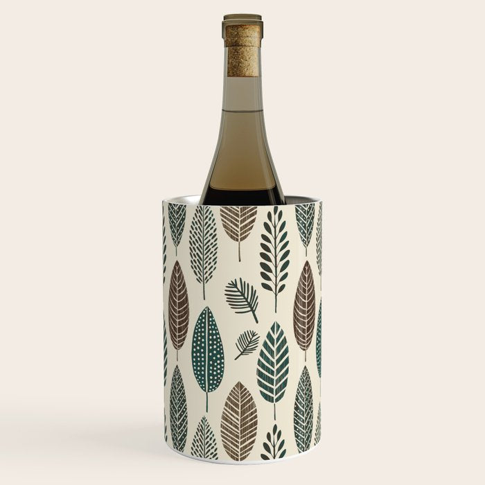 Rustic Autumn Vibe Textured Leaf Pattern Beige Green Wine Chiller Gallery Image 1
