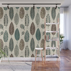 Rustic Autumn Vibe Textured Leaf Pattern Beige Green Wall Mural Gallery Image 1
