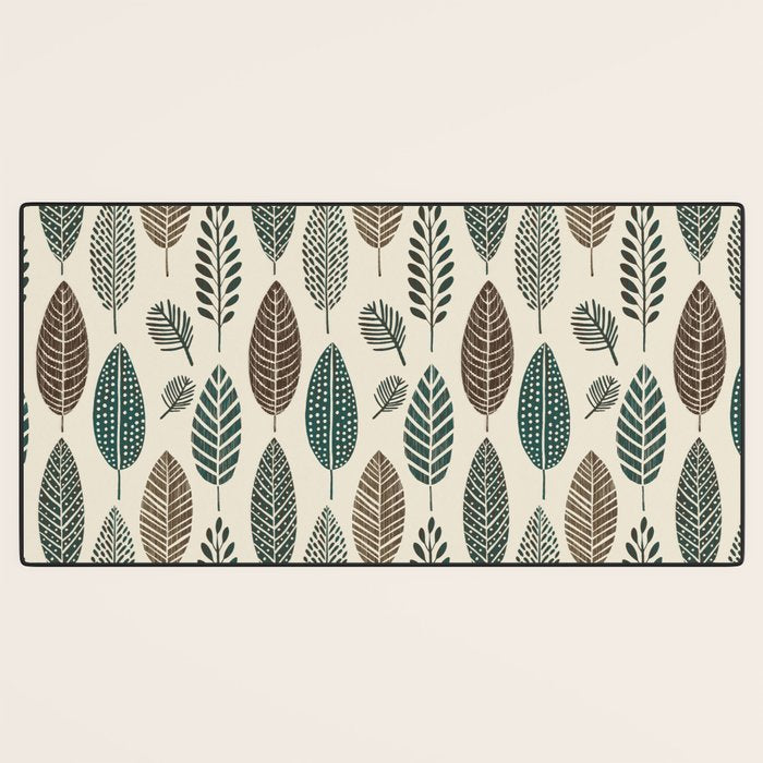 Rustic Autumn Vibe Textured Leaf Pattern Beige Green Desk Mat Gallery Image 3