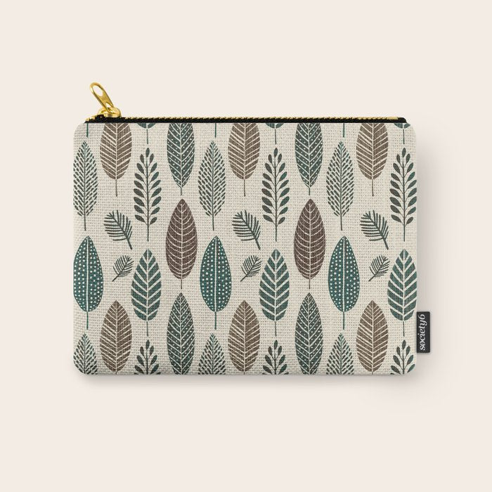 Rustic Autumn Vibe Textured Leaf Pattern Beige Green Carry All Pouch Gallery Image 1