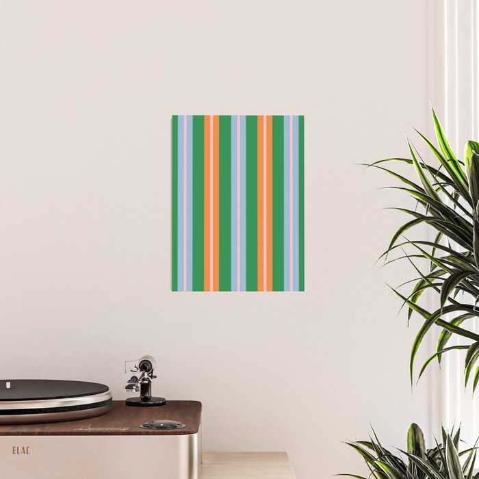 Colorful Stripes Bold Vertical Pattern in Green, Baby Blue, Orange, and Pink Poster Gallery Image 2