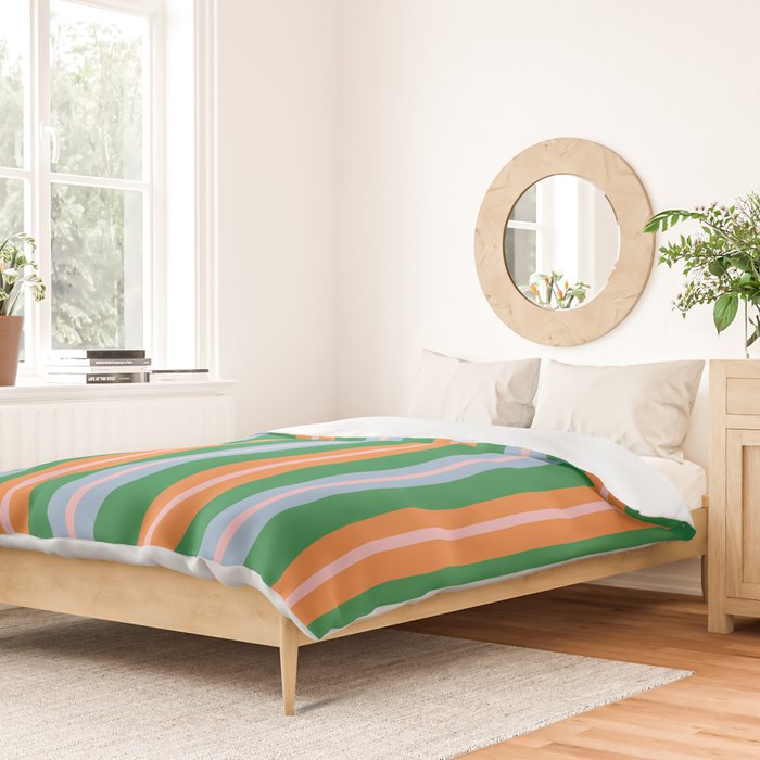 Colorful Stripes Bold Vertical Pattern in Green, Baby Blue, Orange, and Pink Duvet Cover Gallery Image 2