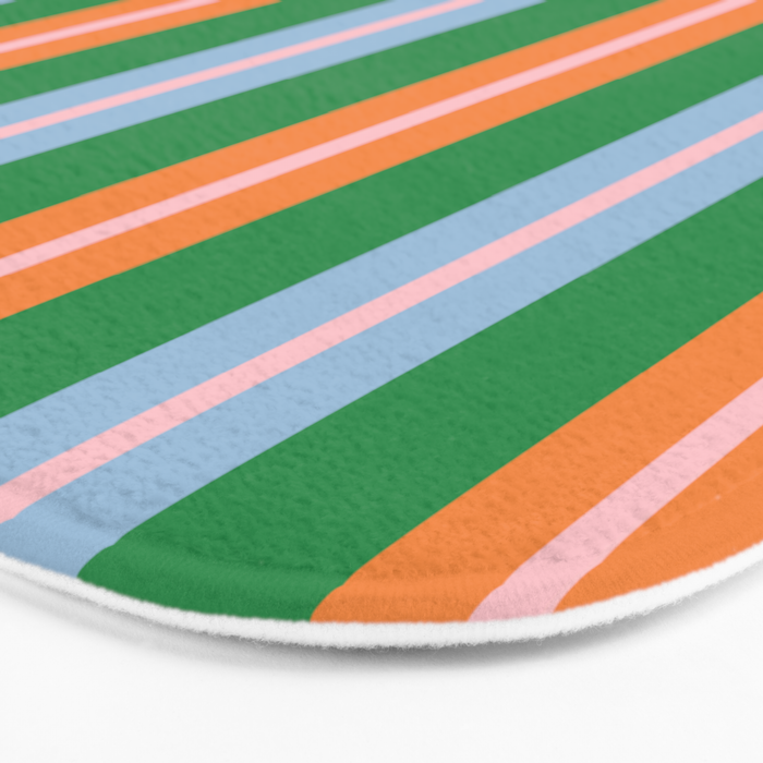 Colorful Stripes Bold Vertical Pattern in Green, Baby Blue, Orange, and Pink Bath Mat Gallery Image 3
