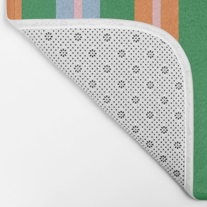 Colorful Stripes Bold Vertical Pattern in Green, Baby Blue, Orange, and Pink Bath Mat Gallery Image 2