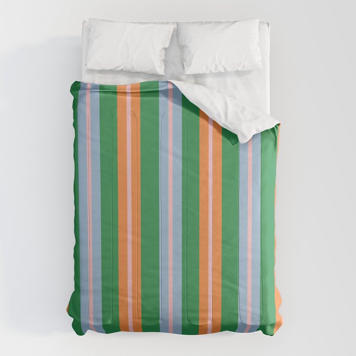 Colorful Stripes Bold Vertical Pattern in Green, Baby Blue, Orange, and Pink Comforter Gallery Image 1