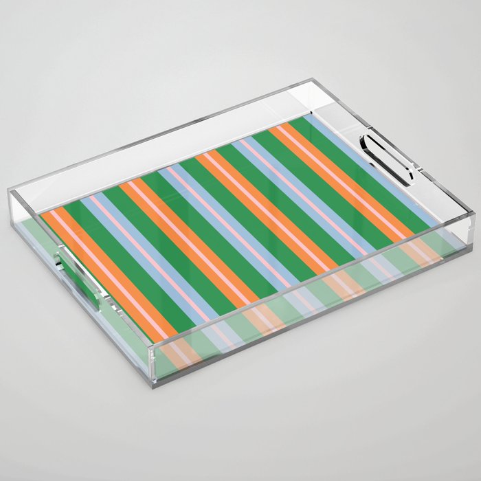 Colorful Stripes Bold Vertical Pattern in Green, Baby Blue, Orange, and Pink Acrylic Tray Gallery Image 1