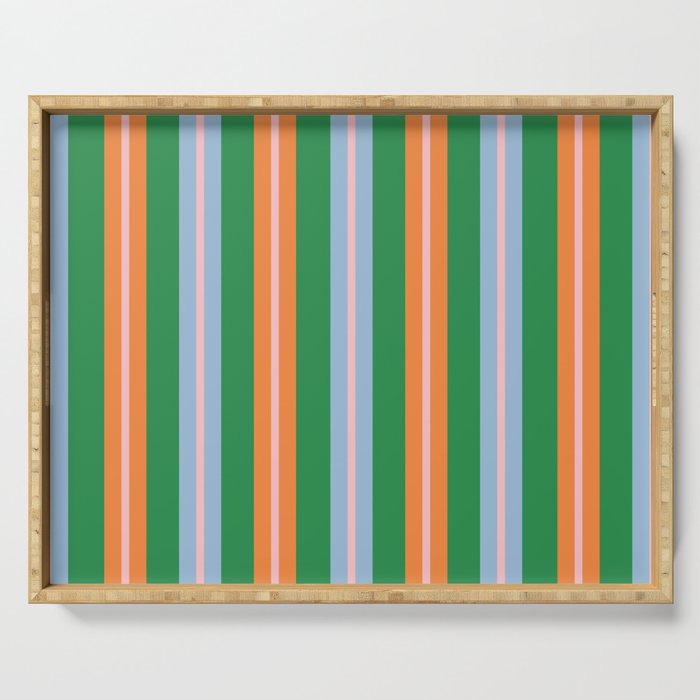 Colorful Stripes Bold Vertical Pattern in Green, Baby Blue, Orange, and Pink Serving Tray Gallery Image 1