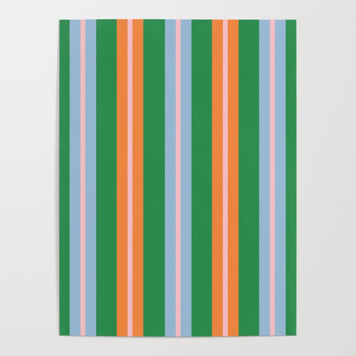 Colorful Stripes Bold Vertical Pattern in Green, Baby Blue, Orange, and Pink Poster Gallery Image 4