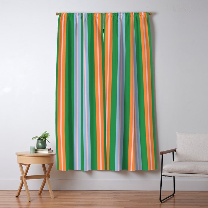 Colorful Stripes Bold Vertical Pattern in Green, Baby Blue, Orange, and Pink Window Curtain Gallery Image 1