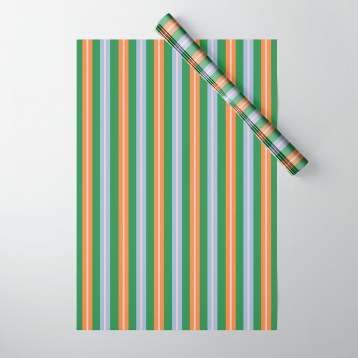 Colorful Stripes Bold Vertical Pattern in Green, Baby Blue, Orange, and Pink Wrapping Paper Gallery Image 1