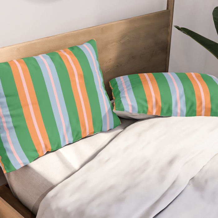 Colorful Stripes Bold Vertical Pattern in Green, Baby Blue, Orange, and Pink Pillow Sham Gallery Image 2