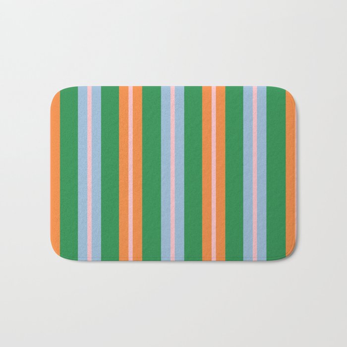 Colorful Stripes Bold Vertical Pattern in Green, Baby Blue, Orange, and Pink Bath Mat Gallery Image 1