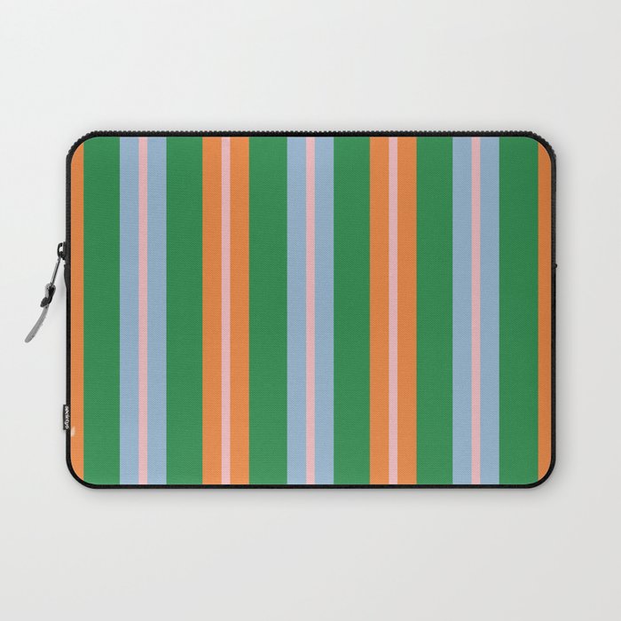 Colorful Stripes Bold Vertical Pattern in Green, Baby Blue, Orange, and Pink Laptop Sleeve Gallery Image 1