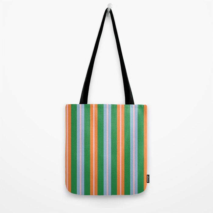 Colorful Stripes Bold Vertical Pattern in Green, Baby Blue, Orange, and Pink Tote Bag Gallery Image 2