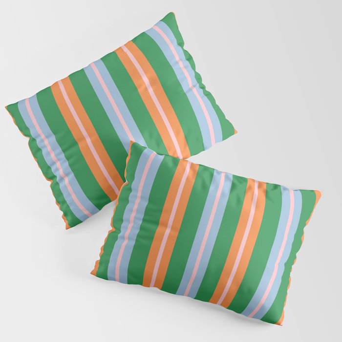 Colorful Stripes Bold Vertical Pattern in Green, Baby Blue, Orange, and Pink Pillow Sham Gallery Image 3