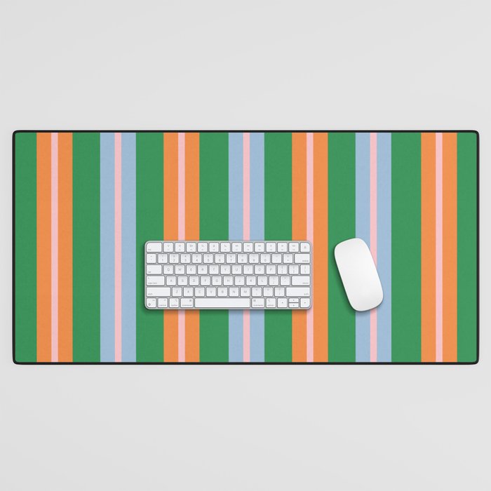 Colorful Stripes Bold Vertical Pattern in Green, Baby Blue, Orange, and Pink Desk Mat Gallery Image 1