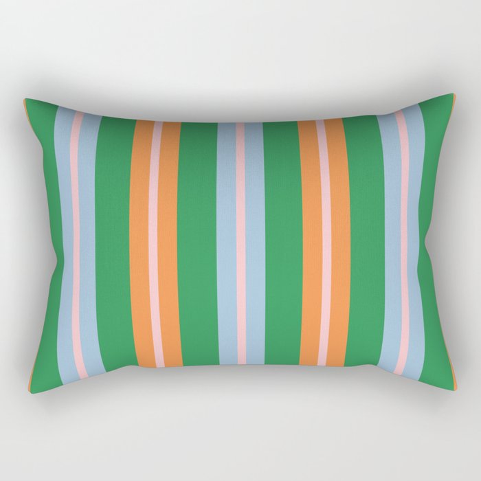 Colorful Stripes Bold Vertical Pattern in Green, Baby Blue, Orange, and Pink Rectangular Pillow Gallery Image 1