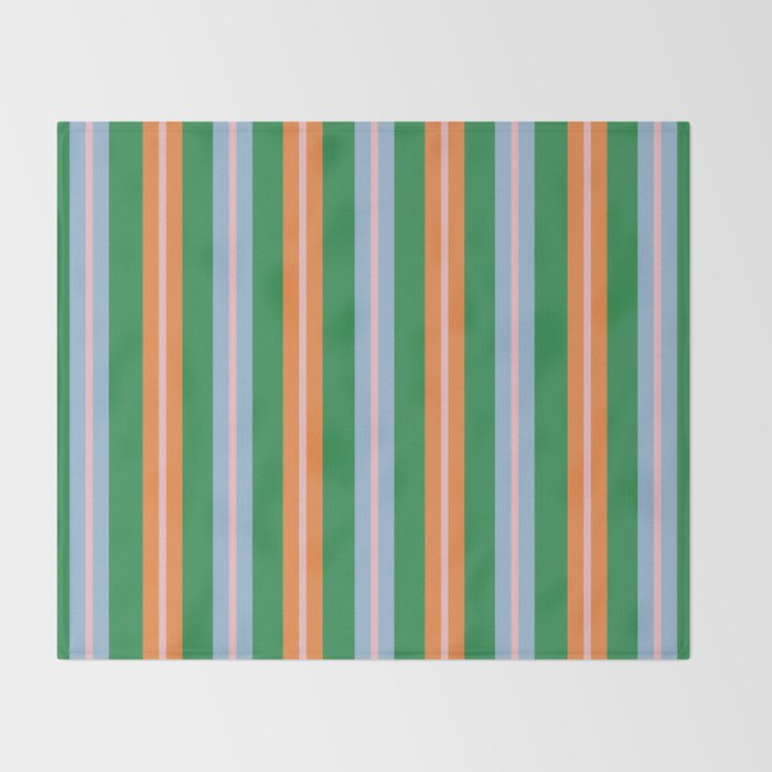 Colorful Stripes Bold Vertical Pattern in Green, Baby Blue, Orange, and Pink Throw Blanket Gallery Image 2