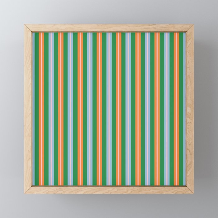 Colorful Stripes Bold Vertical Pattern in Green, Baby Blue, Orange, and Pink Mini Art Print Gallery Image 1