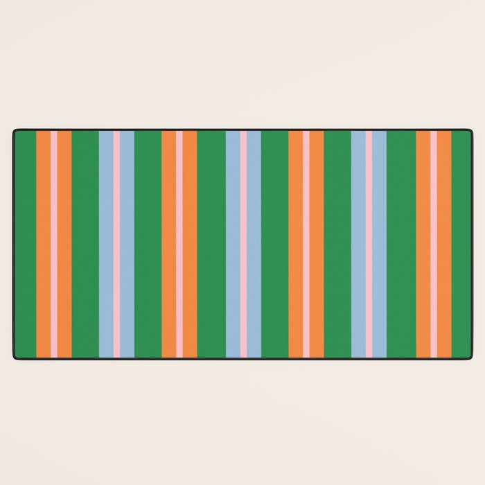 Colorful Stripes Bold Vertical Pattern in Green, Baby Blue, Orange, and Pink Desk Mat Gallery Image 3