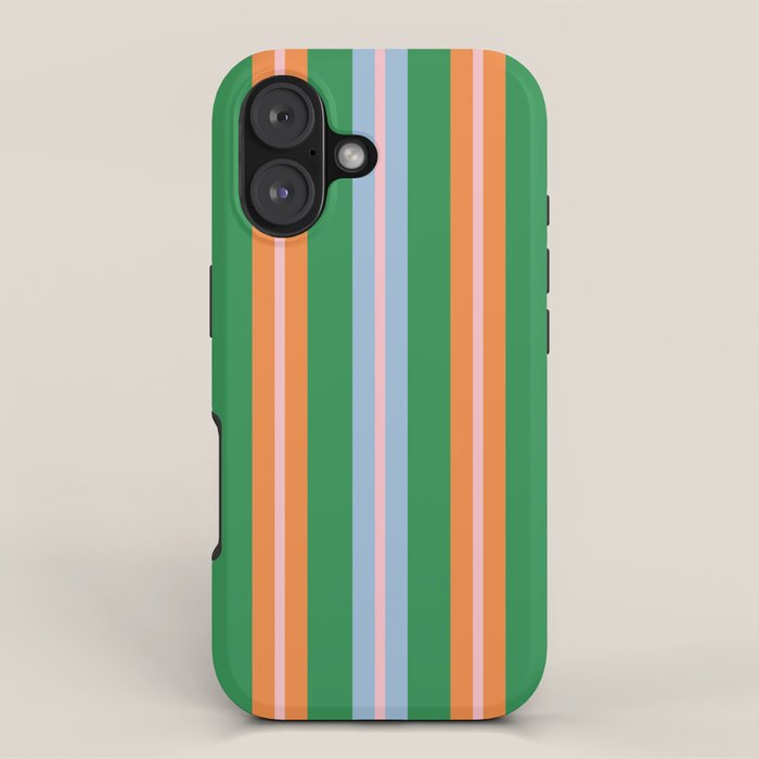 Colorful Stripes Bold Vertical Pattern in Green, Baby Blue, Orange, and Pink iPhone Case Gallery Image 1