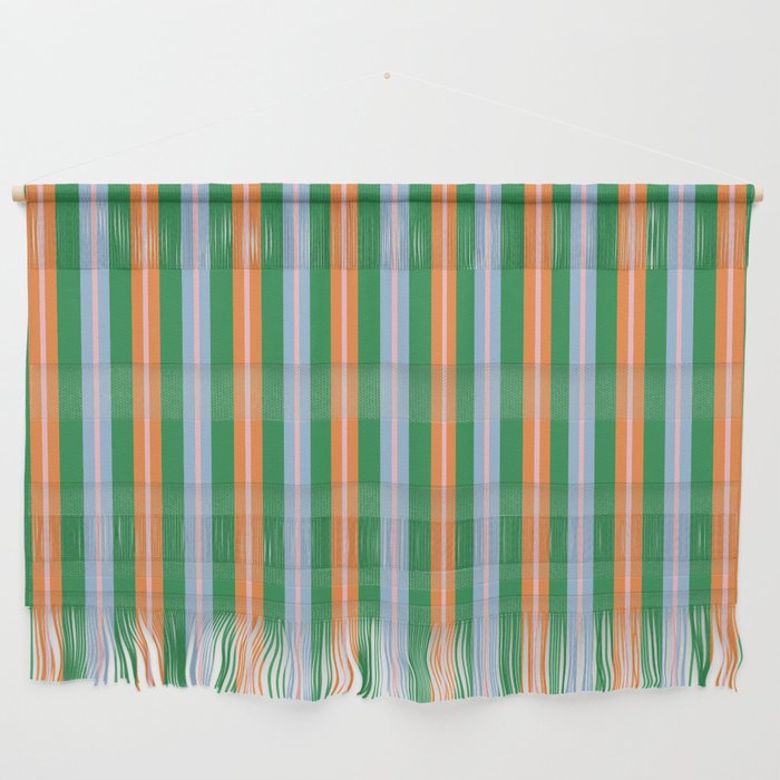Colorful Stripes Bold Vertical Pattern in Green, Baby Blue, Orange, and Pink Wall Hanging Gallery Image 1