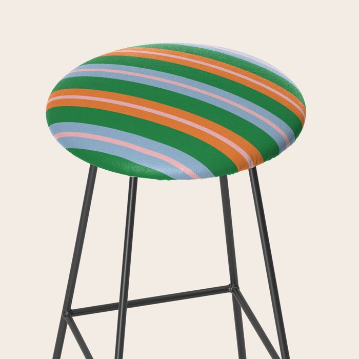 Colorful Stripes Bold Vertical Pattern in Green, Baby Blue, Orange, and Pink Stool Gallery Image 2