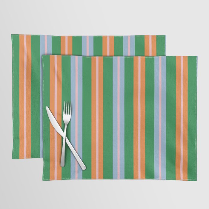 Colorful Stripes Bold Vertical Pattern in Green, Baby Blue, Orange, and Pink Placemat Gallery Image 1