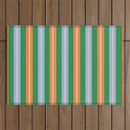 Colorful Stripes Bold Vertical Pattern in Green, Baby Blue, Orange, and Pink Outdoor Rug Gallery Image 1