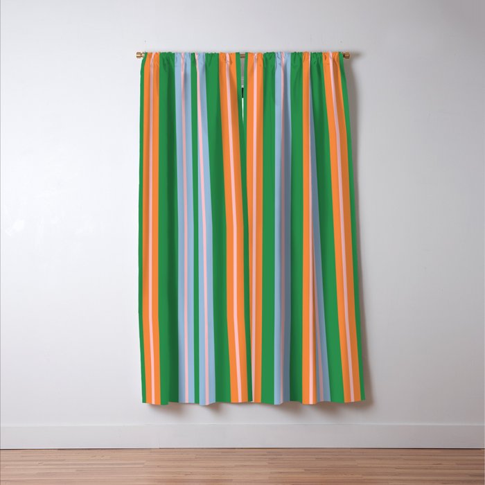 Colorful Stripes Bold Vertical Pattern in Green, Baby Blue, Orange, and Pink Window Curtain Gallery Image 3