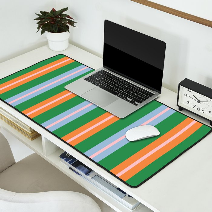 Colorful Stripes Bold Vertical Pattern in Green, Baby Blue, Orange, and Pink Desk Mat Gallery Image 2