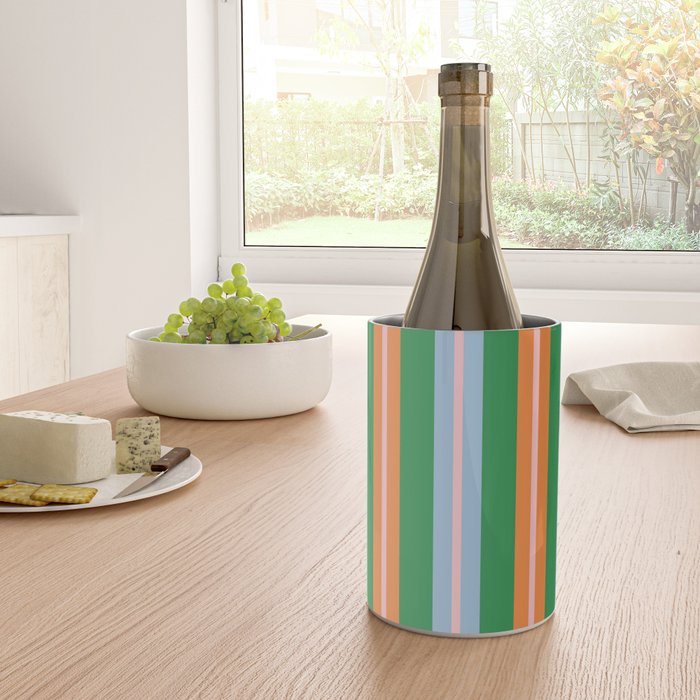 Colorful Stripes Bold Vertical Pattern in Green, Baby Blue, Orange, and Pink Wine Chiller Gallery Image 4