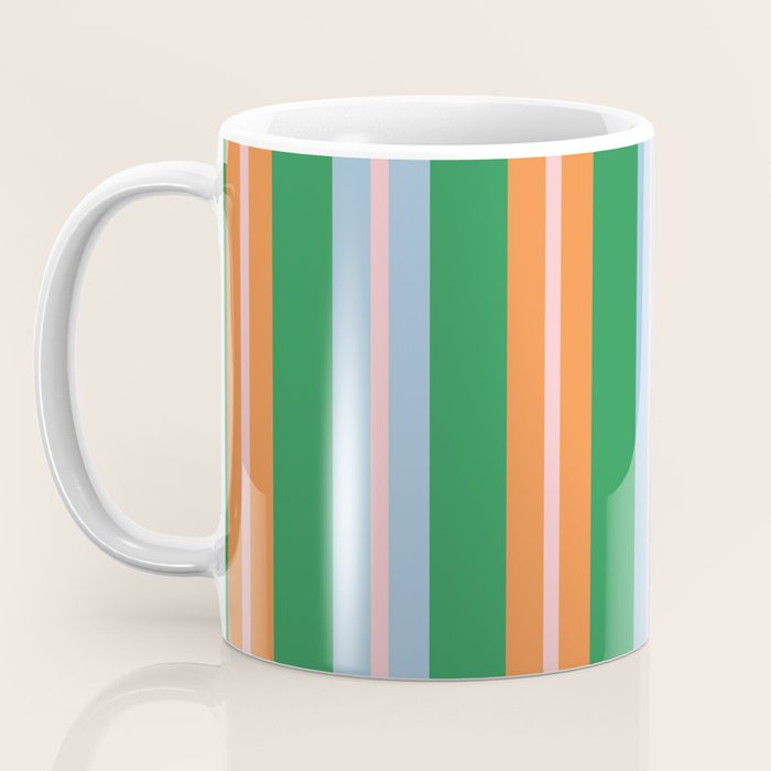 Colorful Stripes Bold Vertical Pattern in Green, Baby Blue, Orange, and Pink Coffee Mug Gallery Image 3