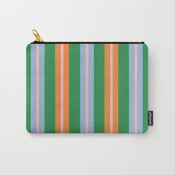 Colorful Stripes Bold Vertical Pattern in Green, Baby Blue, Orange, and Pink Carry All Pouch Gallery Image 1