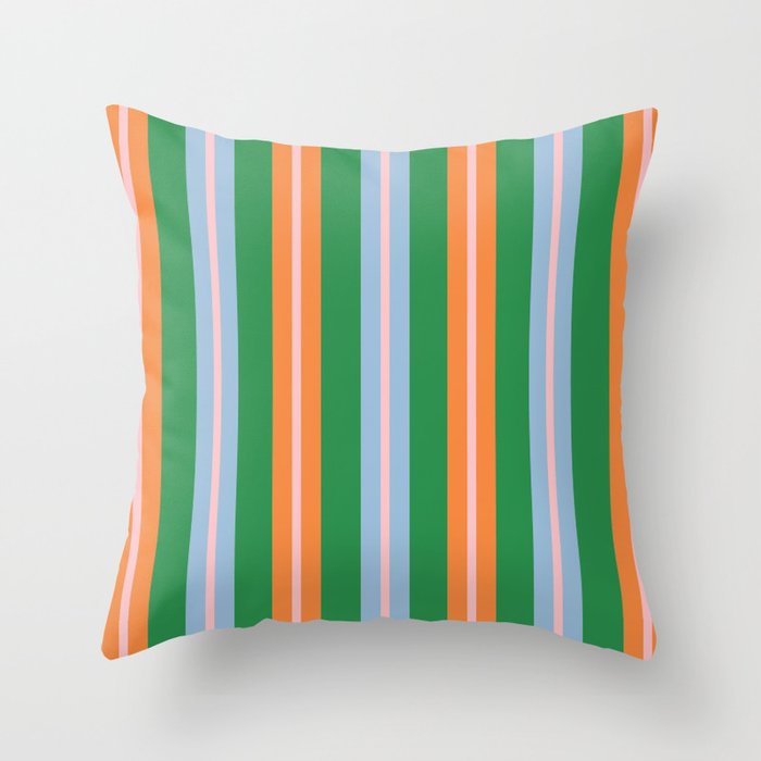 Colorful Stripes Bold Vertical Pattern in Green, Baby Blue, Orange, and Pink Throw Pillow Gallery Image 6