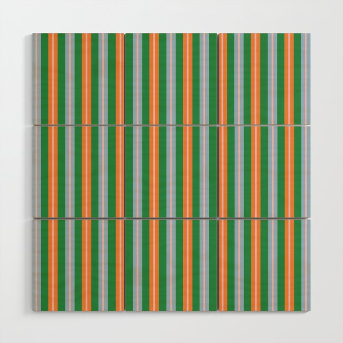 Colorful Stripes Bold Vertical Pattern in Green, Baby Blue, Orange, and Pink Wood Wall Art Gallery Image 1