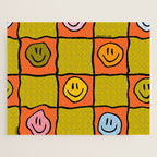 Green Happy Face Checkered Print Jigsaw Puzzle Gallery Image 1