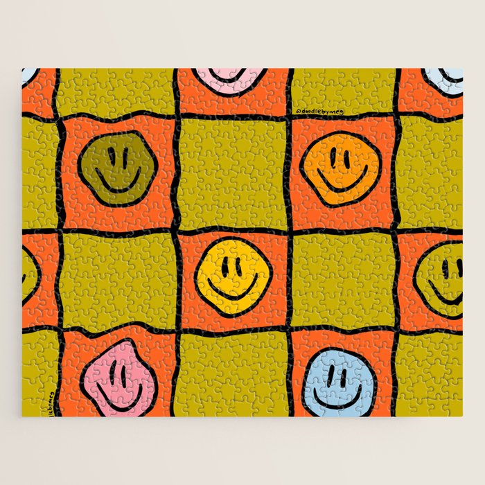 Green Happy Face Checkered Print Jigsaw Puzzle Gallery Image 1