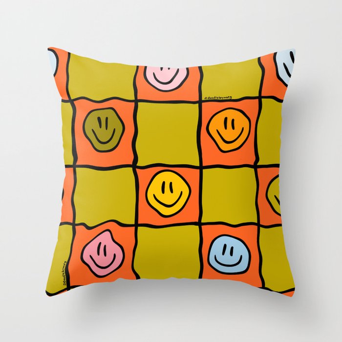 Green Happy Face Checkered Print Throw Pillow Gallery Image 6