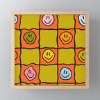 Green Happy Face Checkered Print Mini Art Print Gallery Image 1