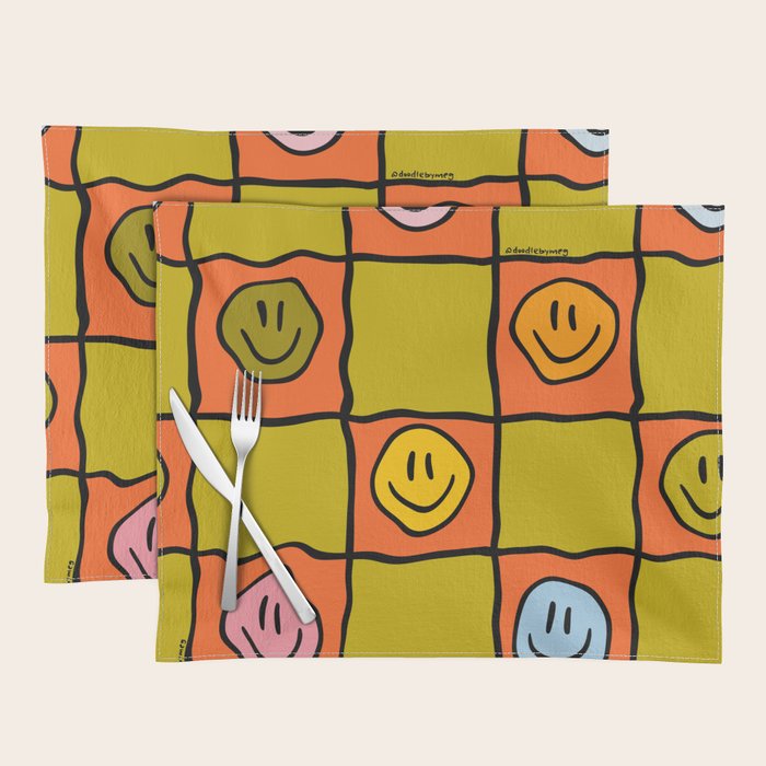 Green Happy Face Checkered Print Placemat Gallery Image 1